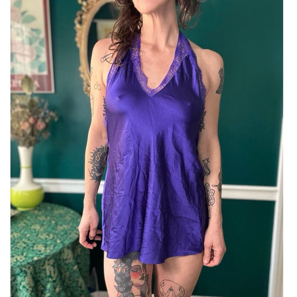 🎈SOLD🎈 Vintage 1990s Victoria’s Secret Plum Slinky Slip Dress with Lace Trim